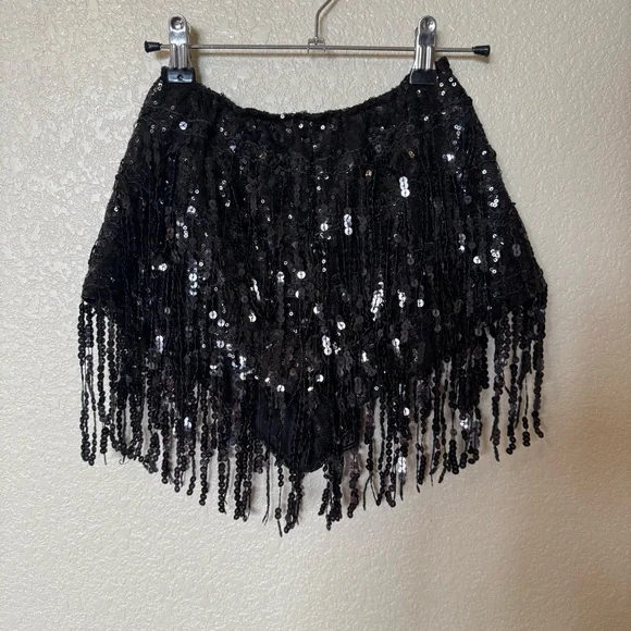 Black Sequin Fringe Shorts - Picture 2 of 5
